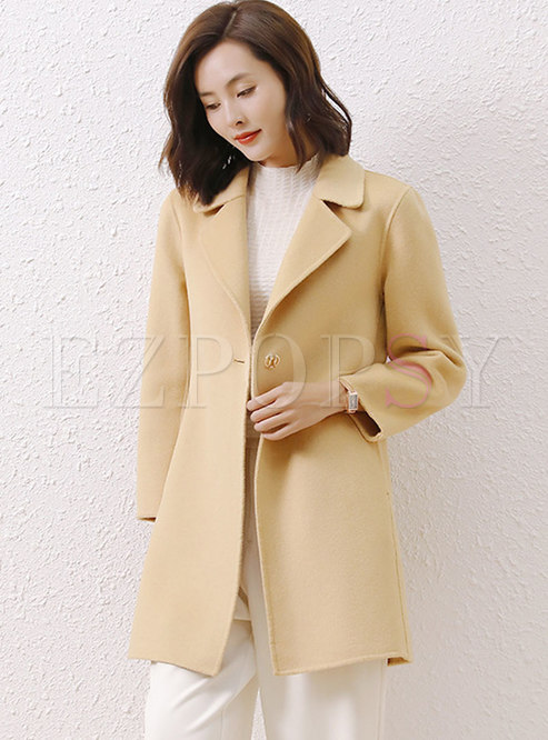 Brief Solid Double-cashmere Wool Overcoat