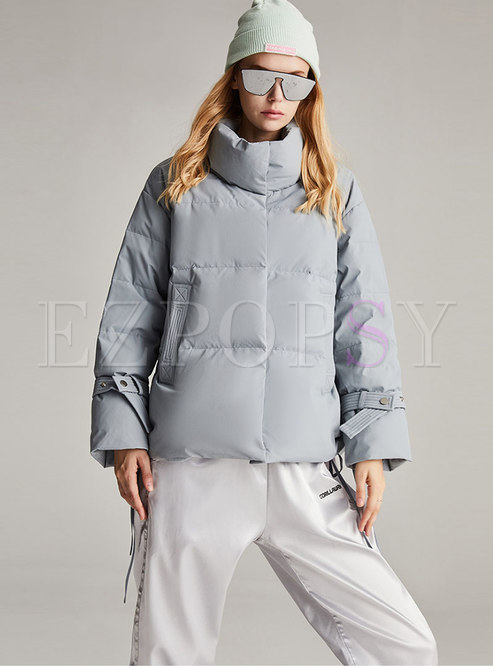 Stand Collar Solid Puffer Jacket