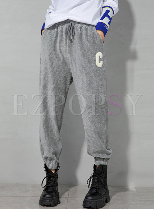 Casual High Waisted Drawstring Corduroy Joggers