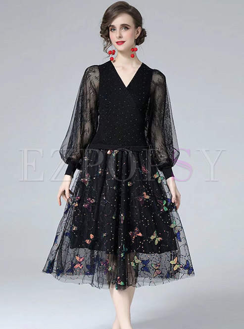 Patchwork Beaded Embroidered Dress