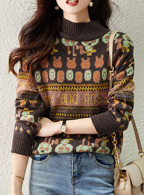 Vintage Print Colorful Sweater