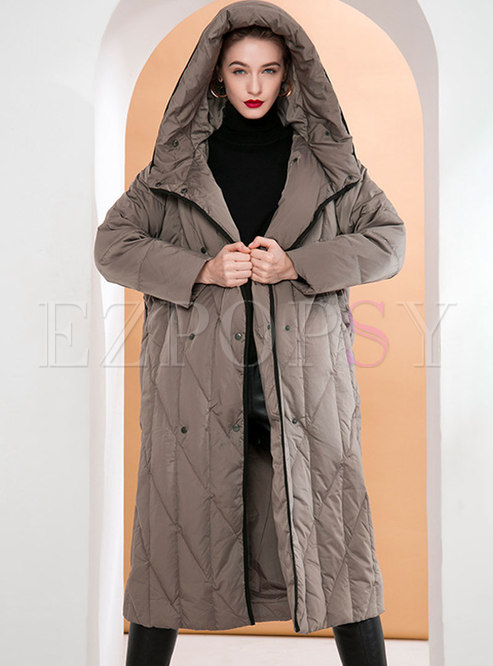 Hooded Loose Button Long Down Coat