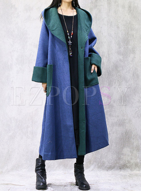 Plus Size Hooded Straight Long Overcoat