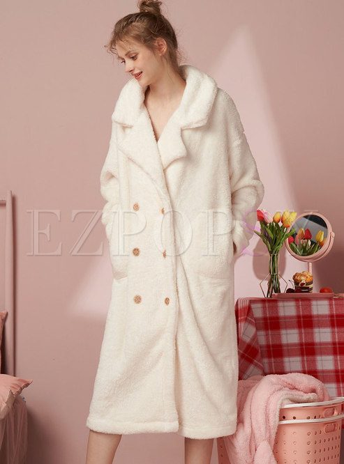 Sweet Double-breasted Flannel Straight Long Robe