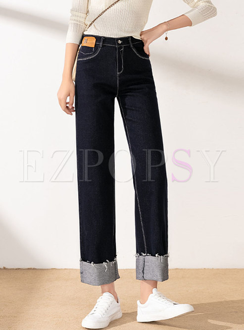 Casual High Waisted Removable Down Lined Jeans