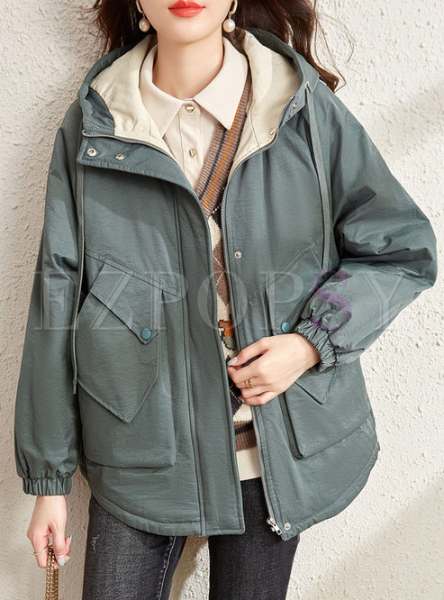 Hooded Letter Print Casual Cotton Parka