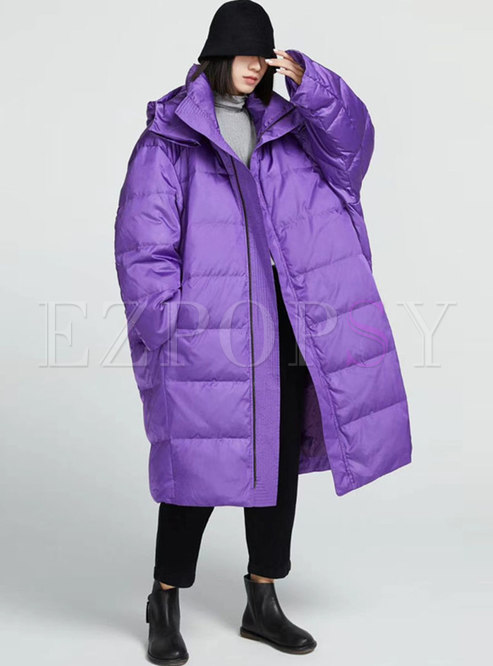 Plus Size Hooded Straight Long Puff Coat