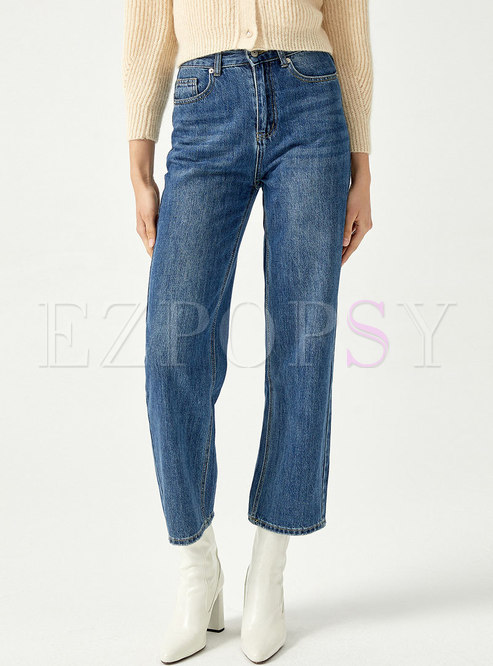 Casual High Waisted Straight Jeans