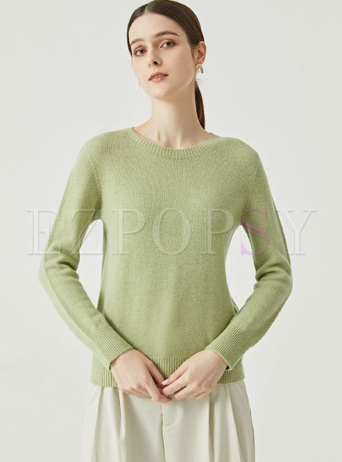 Crew Neck Long Sleeve Pullover Wool Sweater