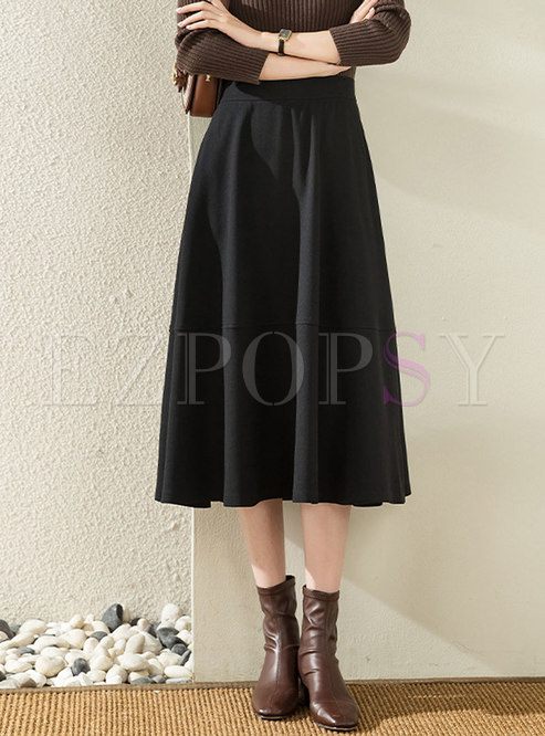 Black High Waisted A Line Midi Skirt