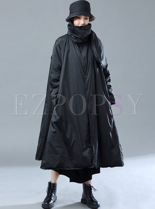Scarf Collar Plus Size Long Straight Down Coat