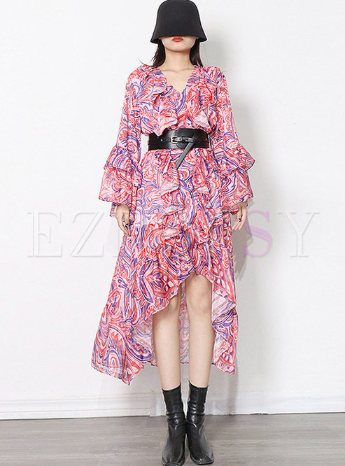 Long Sleeve Ruffle Floral Boho Maxi Dress