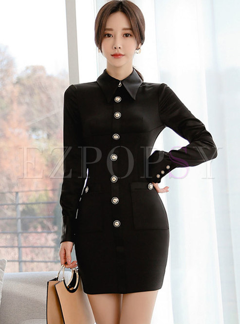 Black Long Sleeve Sheath Mini Dress