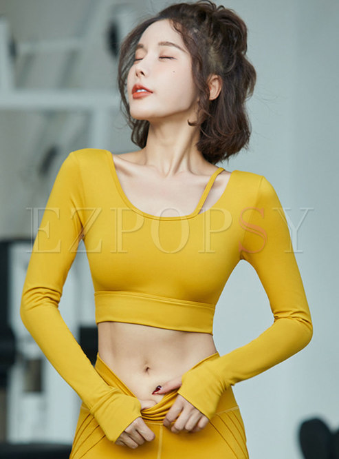 Scoop Neck Pullover Tight Cropped Sports Tops