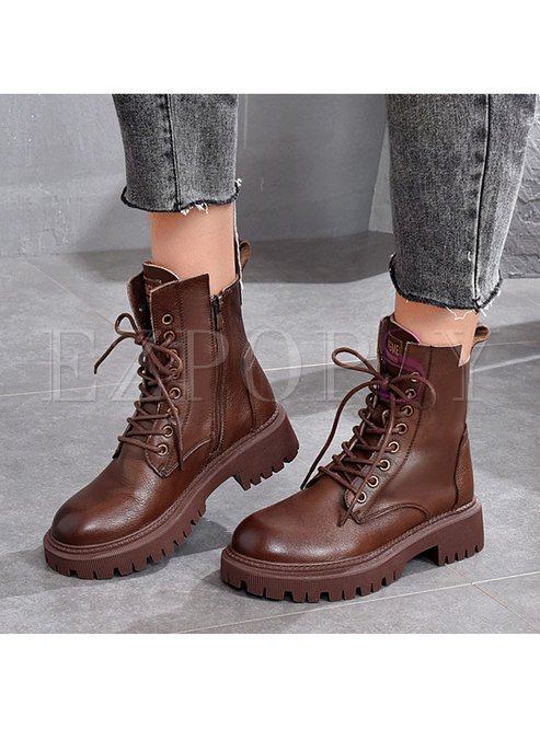 Lace-up Block Heel Winter Ankle Boots