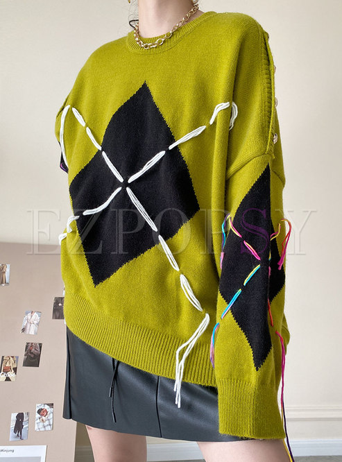 Plus Size Fringe Plaid Pullover Sweater