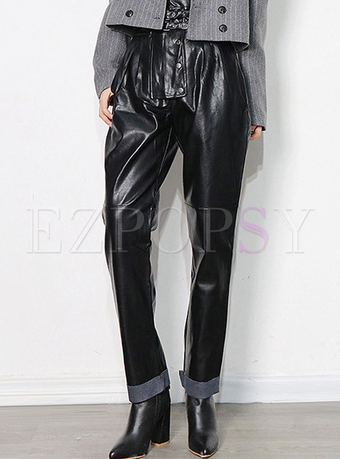 High Waisted Leather Straight Pants