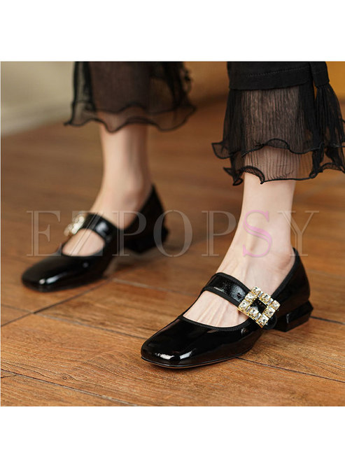 Patent Leather Low Block Heel Loafers