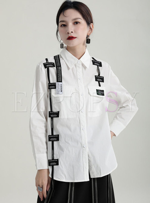 Letter Patch Single-breasted Loose Blouse