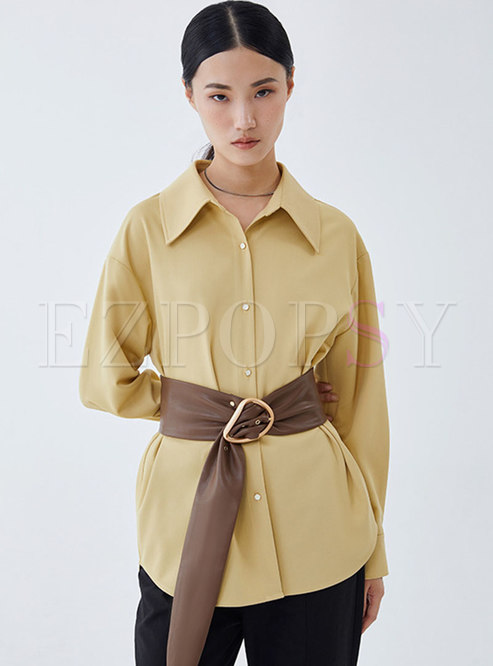 Brief Solid Button-down Shirt With Belt