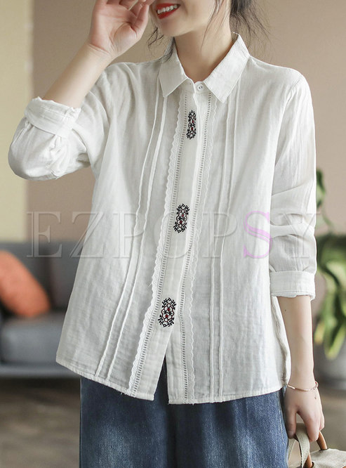 Long Sleeve Embroidered Lace Loose Blouse