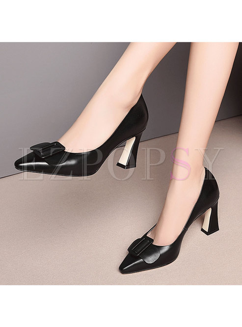 Pointed Toe Low-fronted Chunky Heel Pumps 