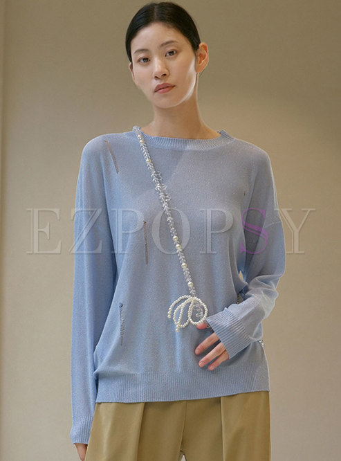 Crew Neck Long Sleeve Loose Knit Top
