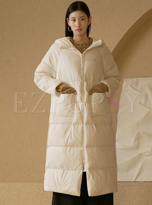Brief Hooded Straight Long Puffer Coat