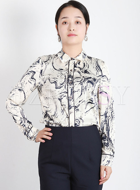Long Sleeve Ink Print Single-breasted Blouse