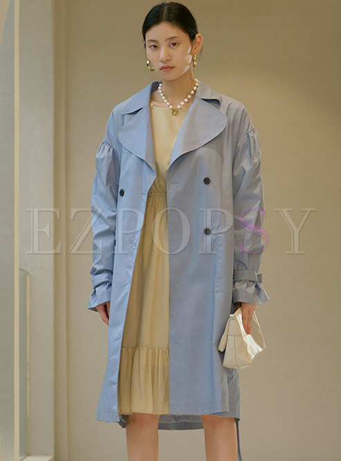 Notched Collar Double-breasted Trench Coat