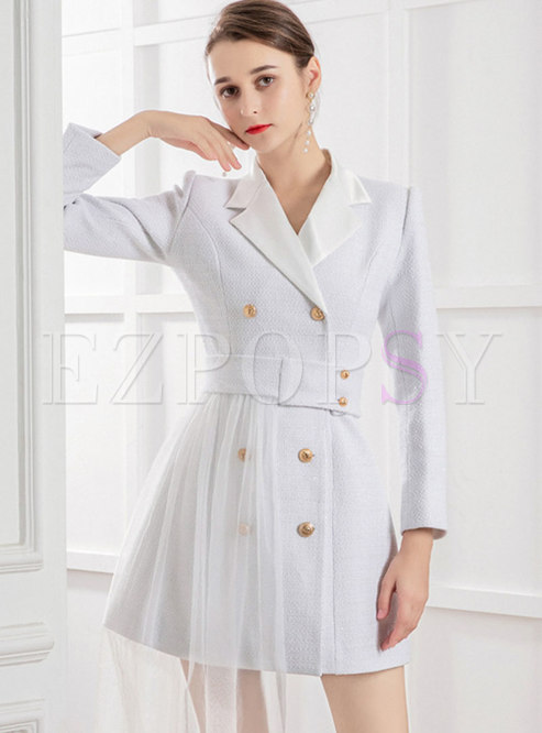 Double-breasted Mesh Patchwork Short Blazer Dress