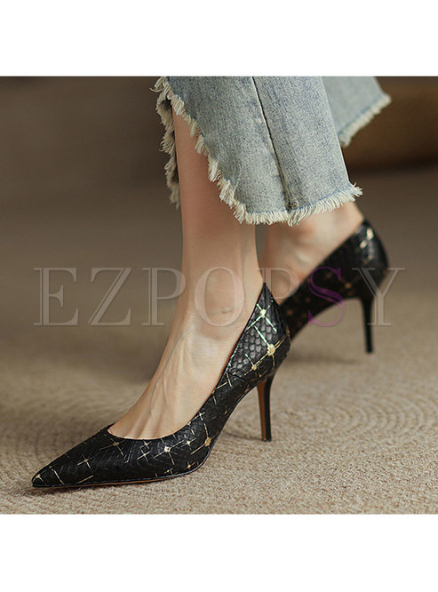 Chic Pointed Toe Plaid Snake Print Pumps