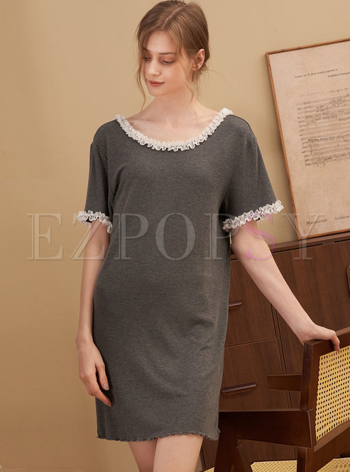 Crew Neck Backless Lace Up Shift Nightgown