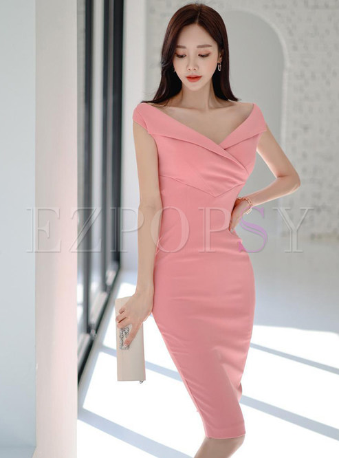 Off Shoulder Long Sleeve Stretchy Sexy Bodycon Party Club Dress