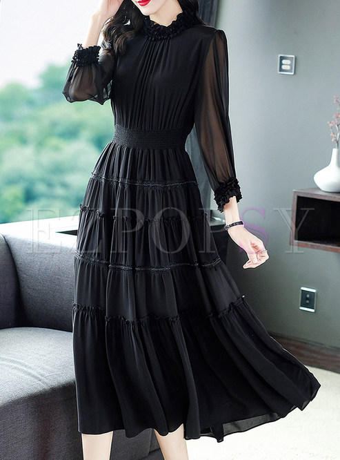 Elegant Long Sleeve Fit and Flare Midi Dress
