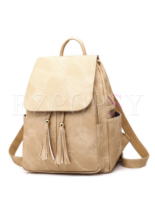 PU Leather Shoulder Bag with tassel School Bag for women