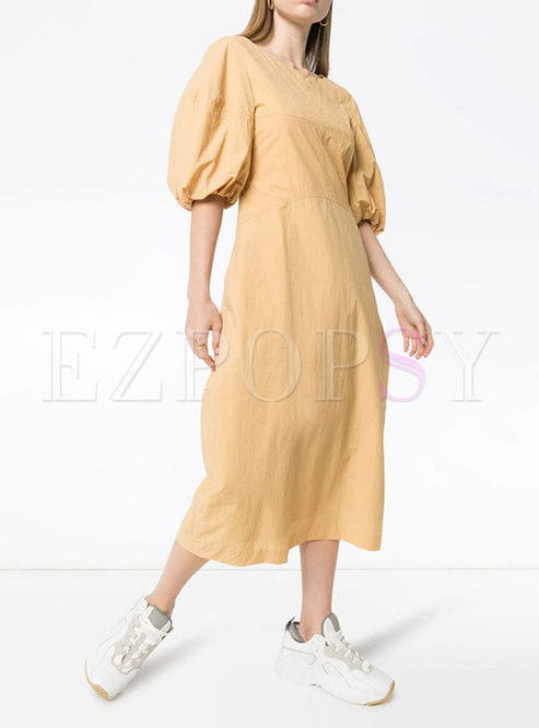 Causl Puff Sleeve Summer Linen Dress