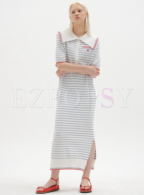 Casual Short Sleeve Striped Knit Maxi Dress