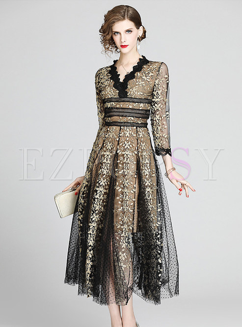 Dresses | Maxi Dresses | Mesh Embroidered Empire Waist Maxi Dress