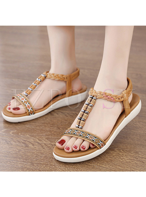 Women's Strappy Ankle Wrap Buckle Fashion Flat Sandals