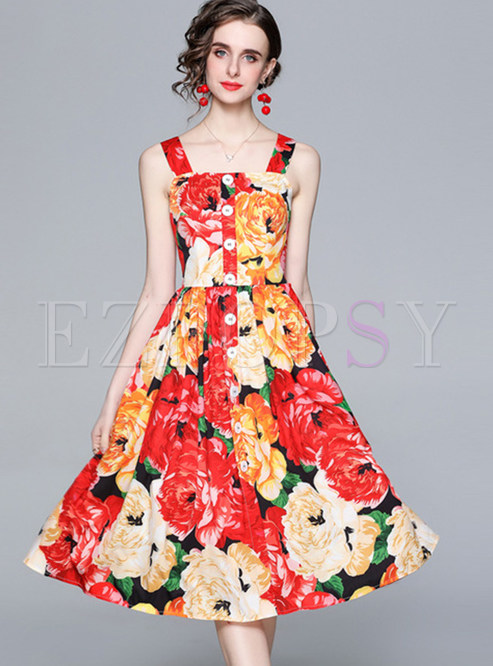 Floral Strap A line Swing Casual Sundress