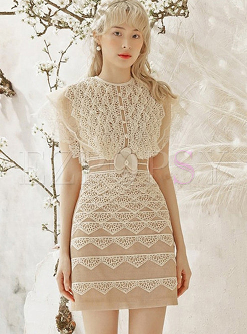 Sheer Lace Bell Sleeve Dress