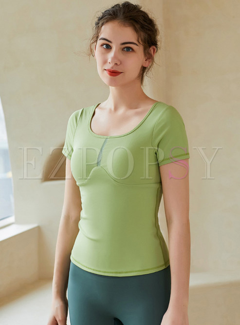 Womens Summer Short Sleeve Shirts Workout Crop Top