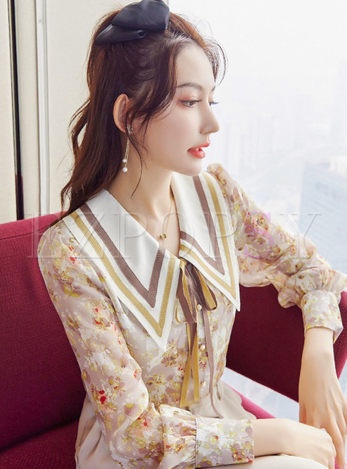 Women's Vintage Long Sleeve Floral Shirt Blouse