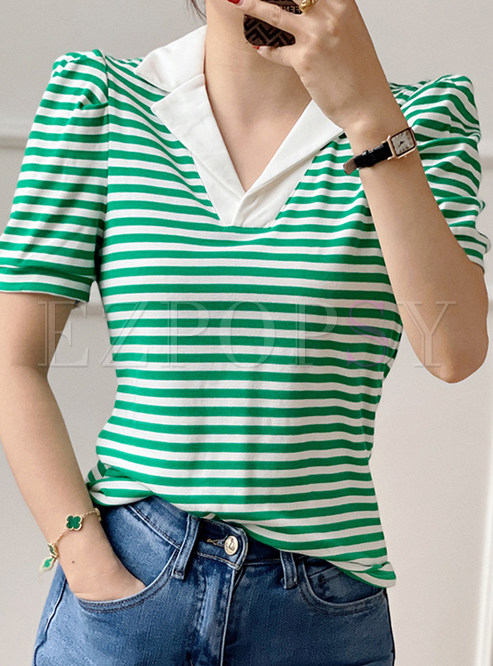 Women's Short Sleeve Striped T-Shirt Tee