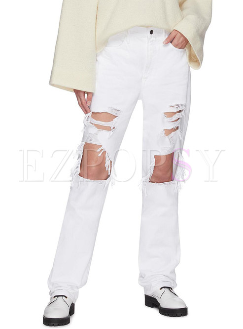 Women's Ripped Boyfriend Jeans Cute Stretch Skinny Jeans with Hole