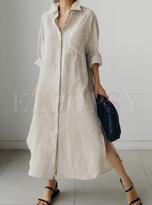 Casual Button Down Solid Shirt Dresses
