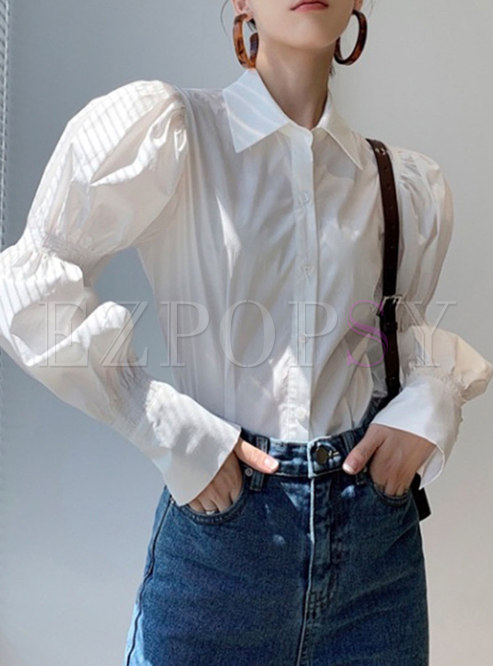 Women Latern Sleeve Basic Blouse Top