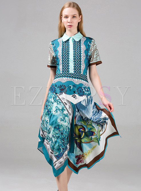 Fashion Print Asymmetrical Shirt Dresses