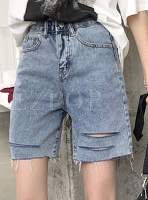 Women's High Waisted Ripped Distressed Stretch Denim Shorts